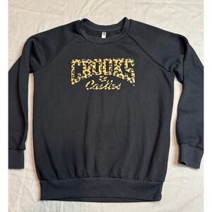 Crooks & Castles Mens Small Black Leopard Print Logo Raglan Crewneck Sweatshirt